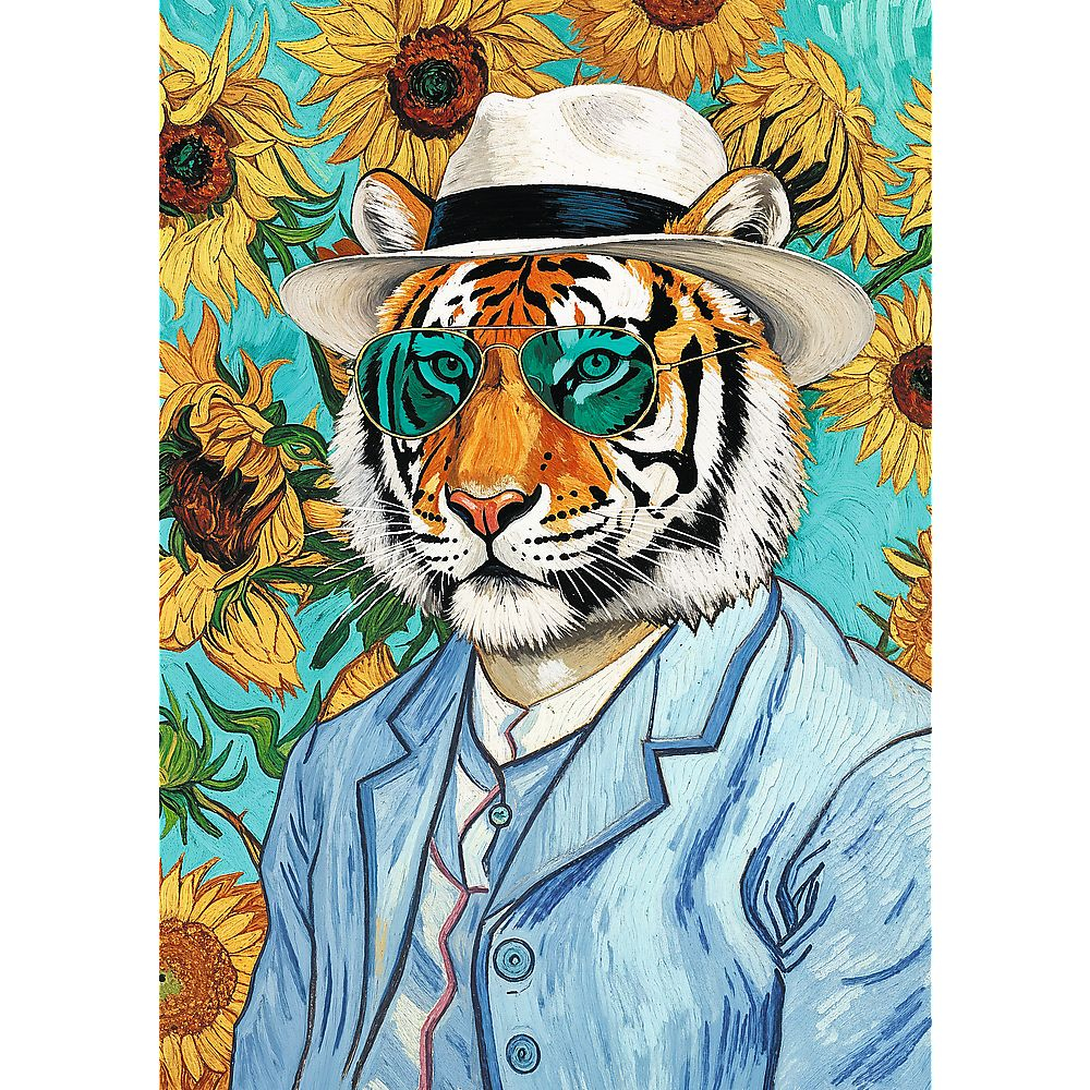 PUZZLE TREFL 500 PREMIUM PLUS PETS AS ART DOMNUL TIGRU SI FLOAREA SOARELUI [2]