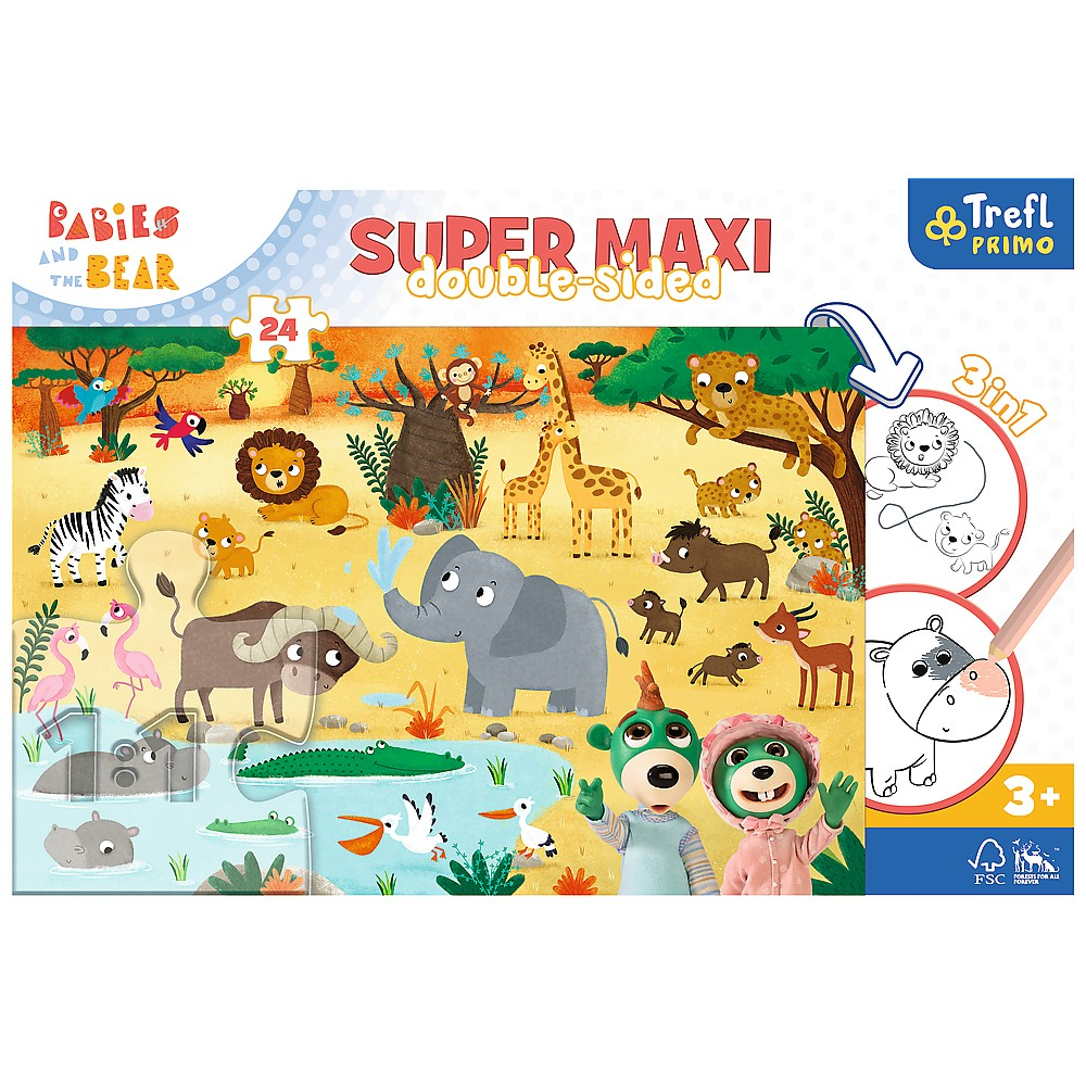 Puzzle Trefl Primo 24 Super Maxi Babies And The Bear In Safari [4]