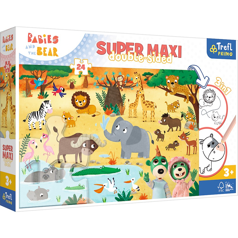 Puzzle Trefl Primo 24 Super Maxi Babies And The Bear In Safari [1]