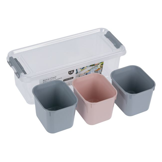 Recipient cu capac pentru alimente cu 3 compartimente detasabile,plastic [2]