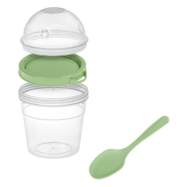 Recipient cu capac si lingura pentru iaurt,plastic,verde,500 ml [2]