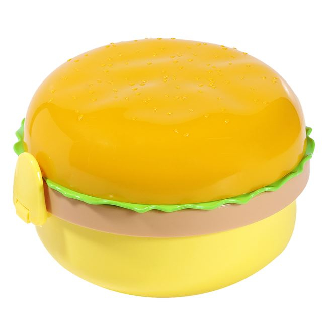 Recipient cu capac si tacamuri incluse,design burger,plastic,350 ml