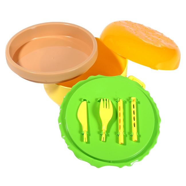 Recipient cu capac si tacamuri incluse,design burger,plastic,350 ml [2]