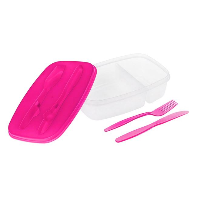 Recipient cu capac si tacamuri incluse,roz,plastic,1600 ml [2]