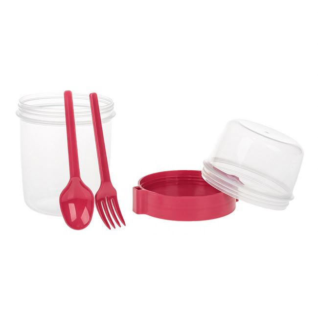 Recipient dublu cu capac si tacamuri pentru iaurt si fructe,plastic,1100 ml [2]