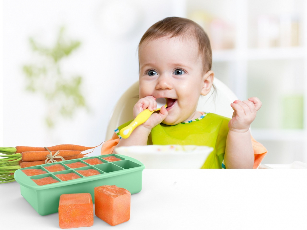 Recipient din silicon cu 10 compartimente pentru refrigerare hrana bebelusi,mint [3]