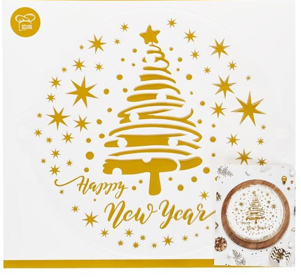Sablon decorativ mesaj Happy new Year pentru tort,plastic,25 cm [3]