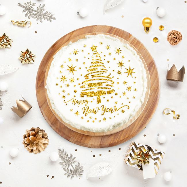 Sablon decorativ mesaj happy new year pentru tort,plastic,25 cm