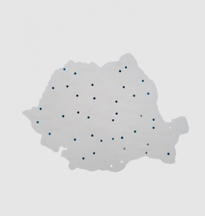 Sablon harta romaniei,plastic,alb,21x14 cm