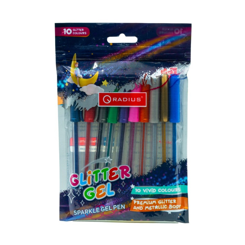 Set 10× pixuri cu gel Radius Glitter Gel, 1.0 mm, cu capac – 10 culori cu sclipici [2]