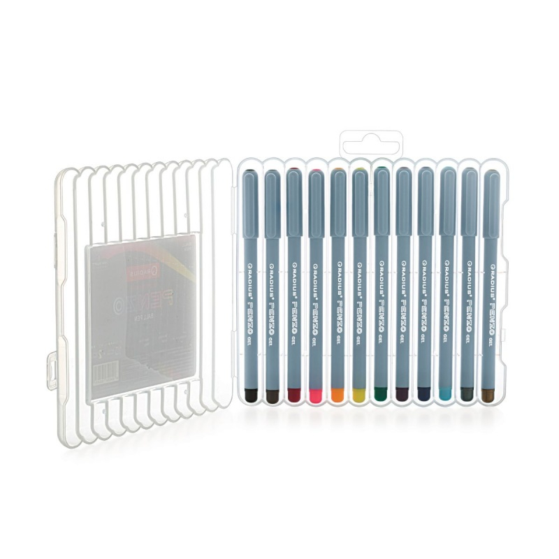 Set 10× pixuri cu gel Radius Penzo, 1.0 mm, cu capac – 12 culori, blister [3]
