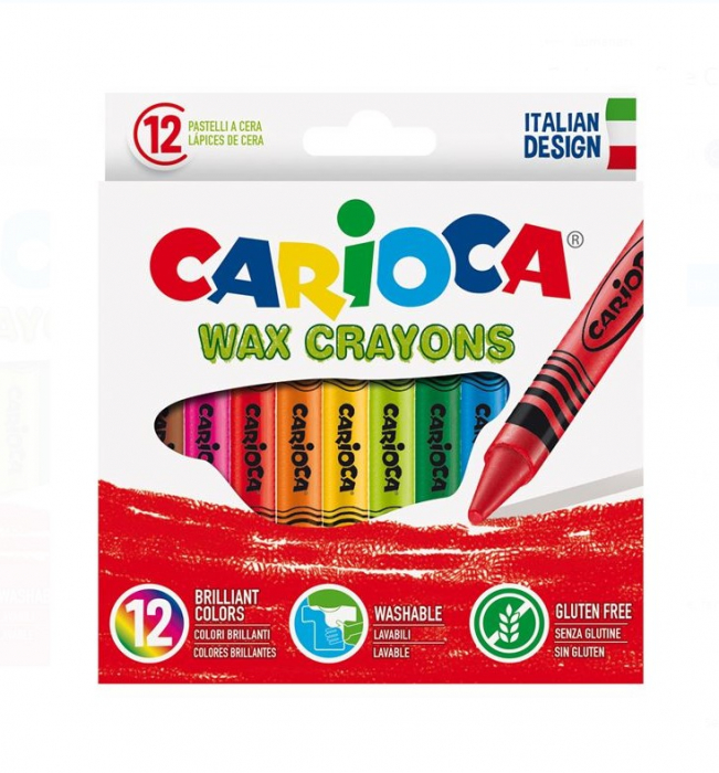 Set 12 creioane cerate lavabile,CARIOCA WAX CRAYONS