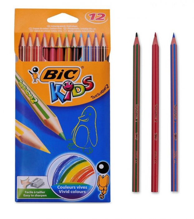 Set 12 creioane colorate cu varf subtire ,bic kids