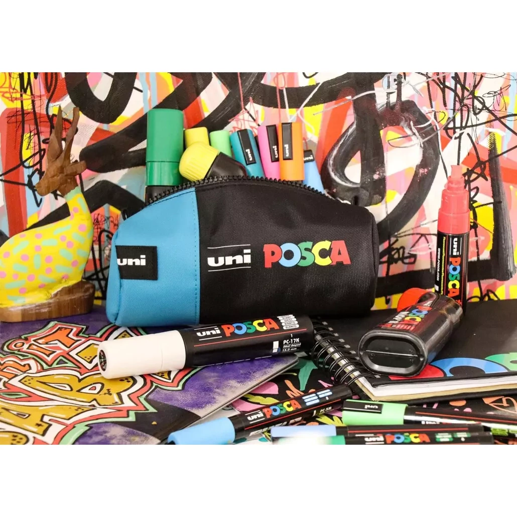 Set 16 markere Posca cu penar cilindric albastru cu fermoar,16 bucati, 6x5M,6x3M,4x1M - POSCA [4]