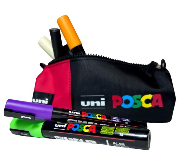 Set 16 markere Posca cu penar cilindric cu fermoar,16 bucati, 6+6+4 / 5M,3M,1M [5]