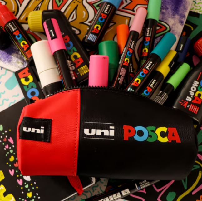 Set 16 markere Posca cu penar cilindric cu fermoar,16 bucati, 6+6+4 / 5M,3M,1M [3]
