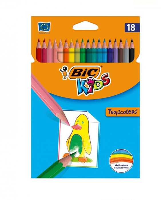 Set 18 creioane colorate cu varf subtire ,bic tropicolors kids