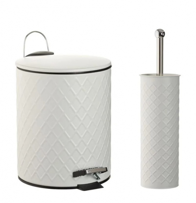 Set 2 accesorii pentru baie format din cos de gunoi si perie wc cu suport , metal,alb