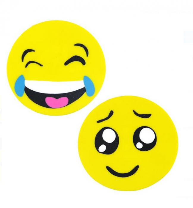 Set 2 gume de stres, design emoji, galben