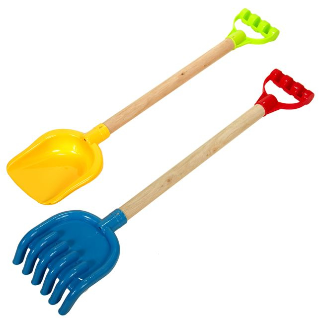 Set 2 jucarii pentru nisip grela si lopata din plastic cu maner din lemn,60 cm [1]