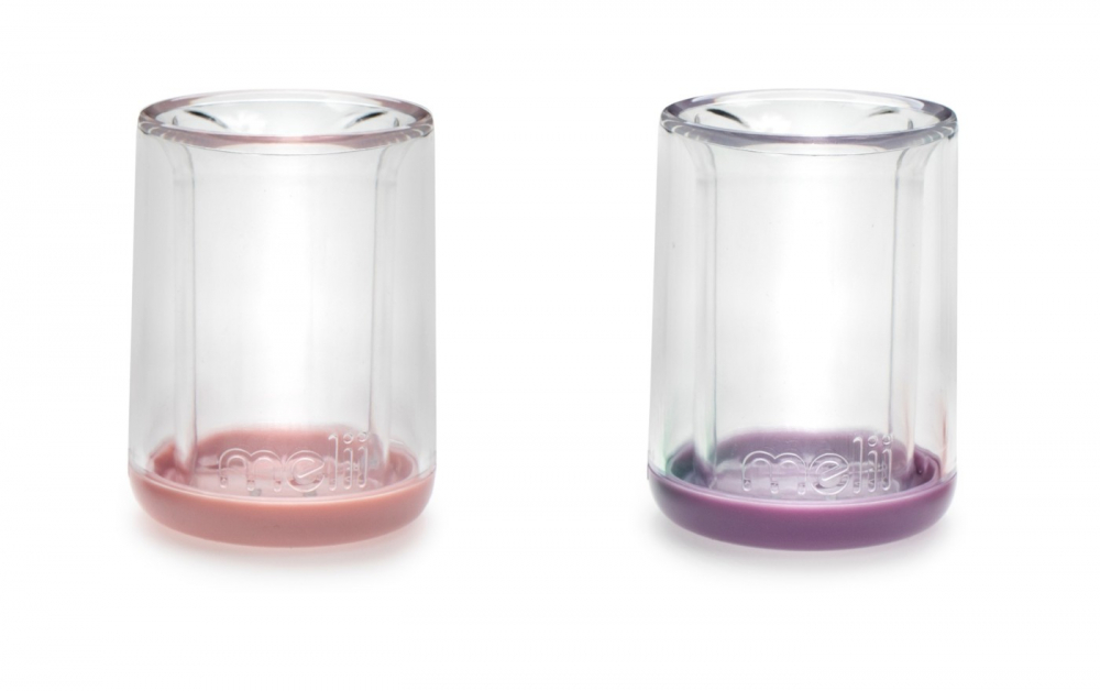 Set 2 pahare pentru copii cu design interior urs Melii,145 ml,roz-mov [3]