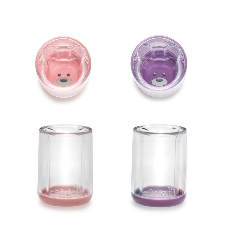 Set 2 pahare pentru copii cu design interior urs Melii,145 ml,roz-mov [4]