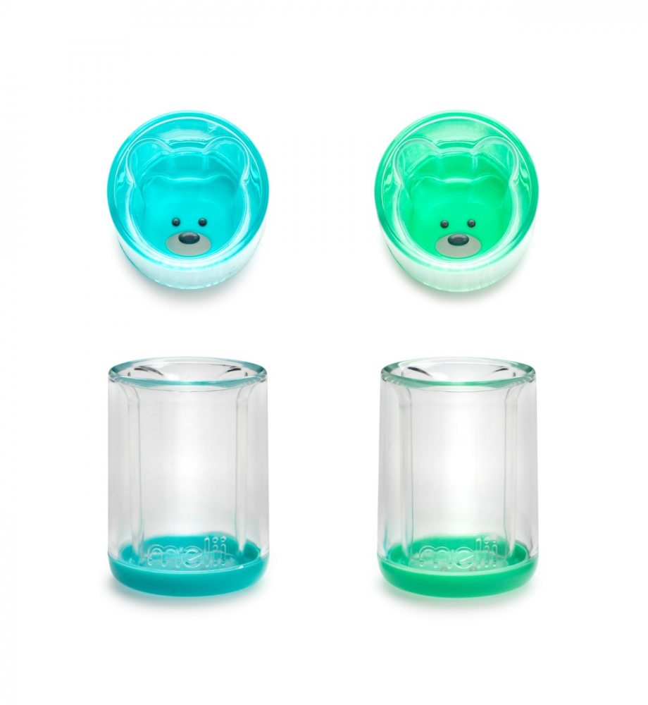 Set 2 pahare pentru copii cu design interior urs Melii,145 ml, albastru-verde [4]