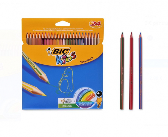 Set 24 creioane colorate cu varf subtire,bic kids.