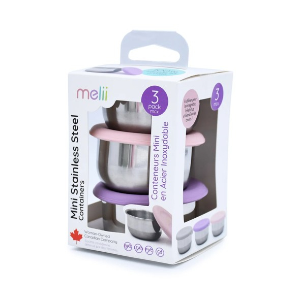 SET 3 RECIPIENTE MINI INOX CU CAPAC SILICON, MELII, ROZ MOV GRI [4]