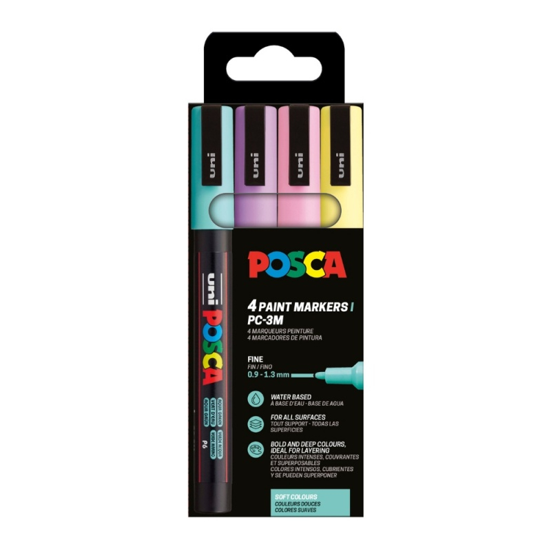 Set 4 markere UNI Posca PC-3M, vârf rotund 0.9–1.3 mm – culori pastel [1]