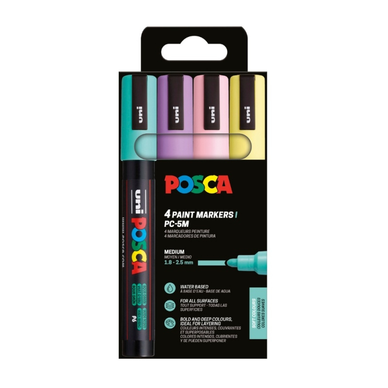 Set 4 markere UNI Posca PC-5M, vârf rotund 1.8–2.5 mm – culori pastel [1]