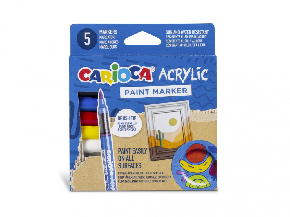Set 5 markere Carioca acrilice, varf pensula, culori opace