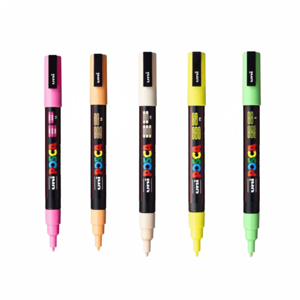 Set 5 markere culori deschise PC-3M varf fin,0.9-1.3 mm,UNI