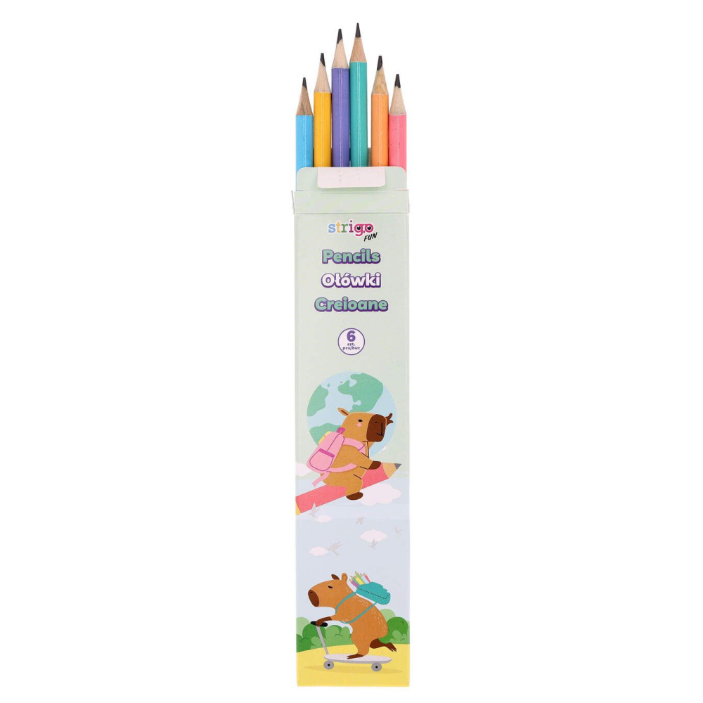 Set 6 Creioane Strigo HB Pastel cu guma de sters ,   Seria Capybara