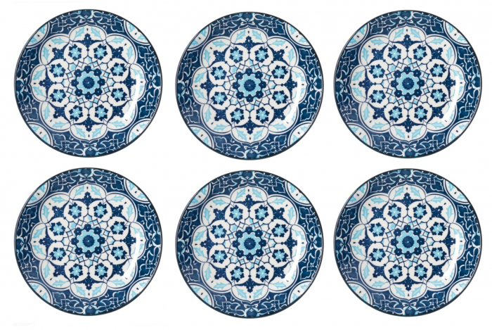 Set 6 farfurii albastre pentru desert din portelan,model floral ,15 cm
