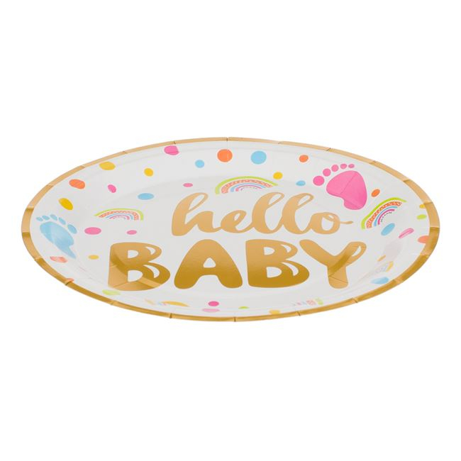 Descoperă Setul de 6 Farfurii din Carton pentru Petrecere - Mesaj Hello Baby, 18 cm [3]