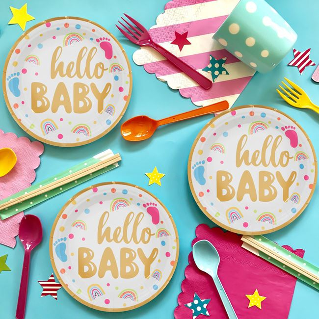 Set 6 Farfurii din Carton pentru Petrecere, cu mesajul Hello baby - 23 cm [2]