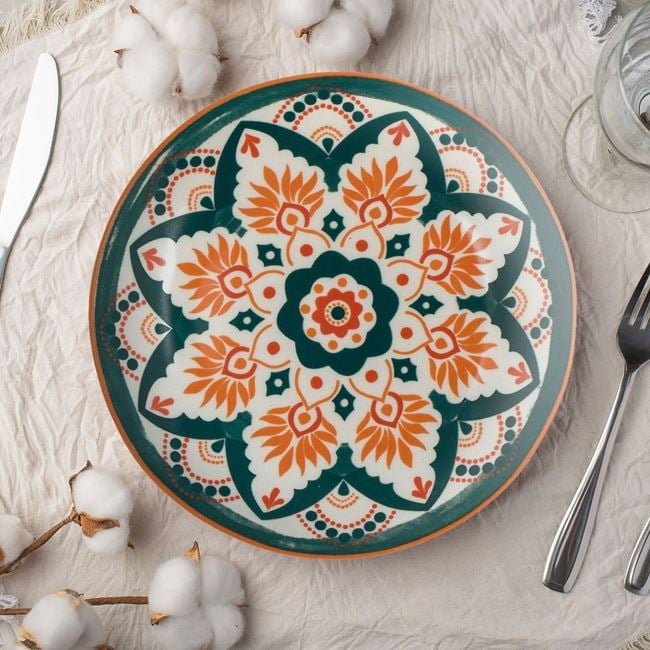 Set 6 farfurii albastre  pentru desert din portelan,model etnic ,15 cm [3]