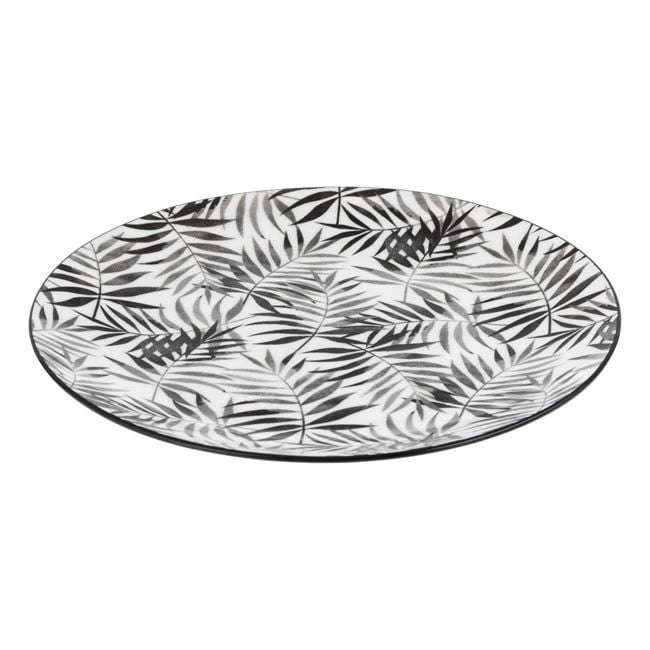 Set 6 farfurii pentru servire din portelan cu design frunze tropicale, negru, 19 cm [2]