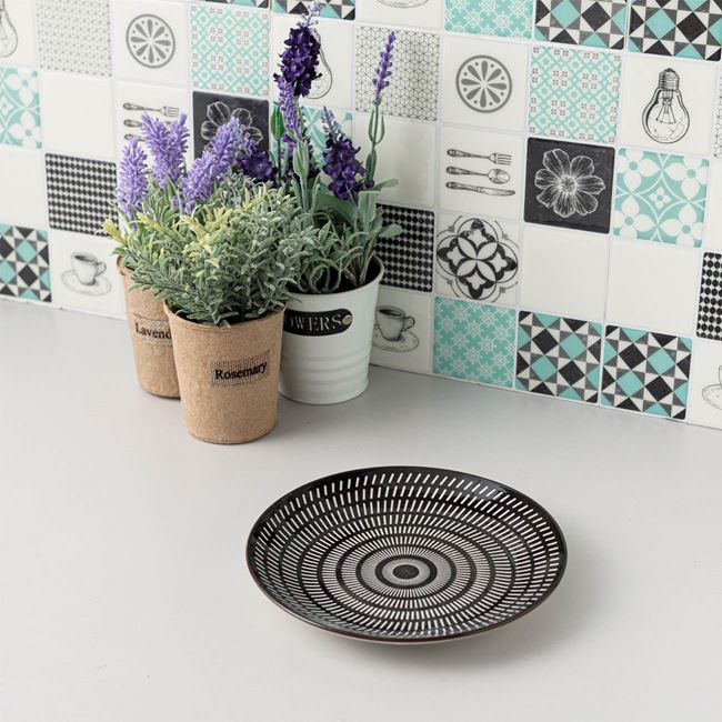 Set 6 farfurii pentru servire din portelan, model liniar,negru,19 cm [2]