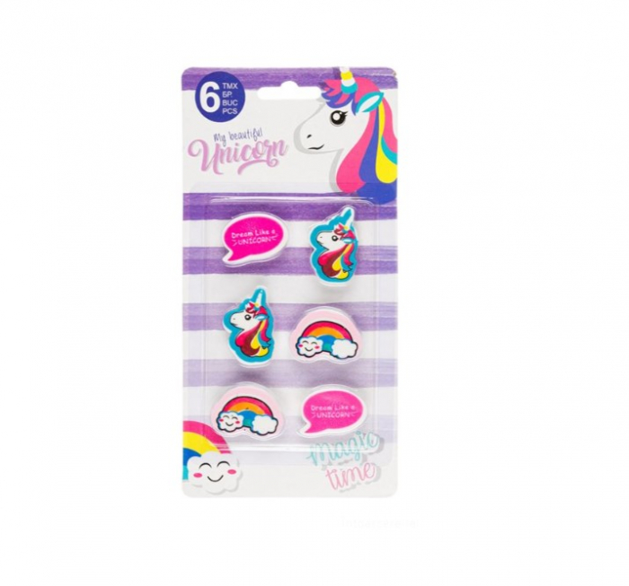 Set 6 gume de sters cu Imprimeu Unicorn si Curcubeu [3]