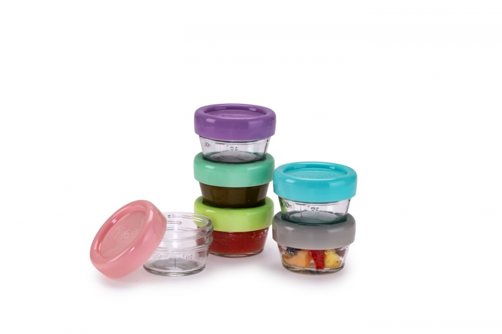 Set 6 Recipiente Sticla pentru Hrana Bebe, Melii, 59 ml