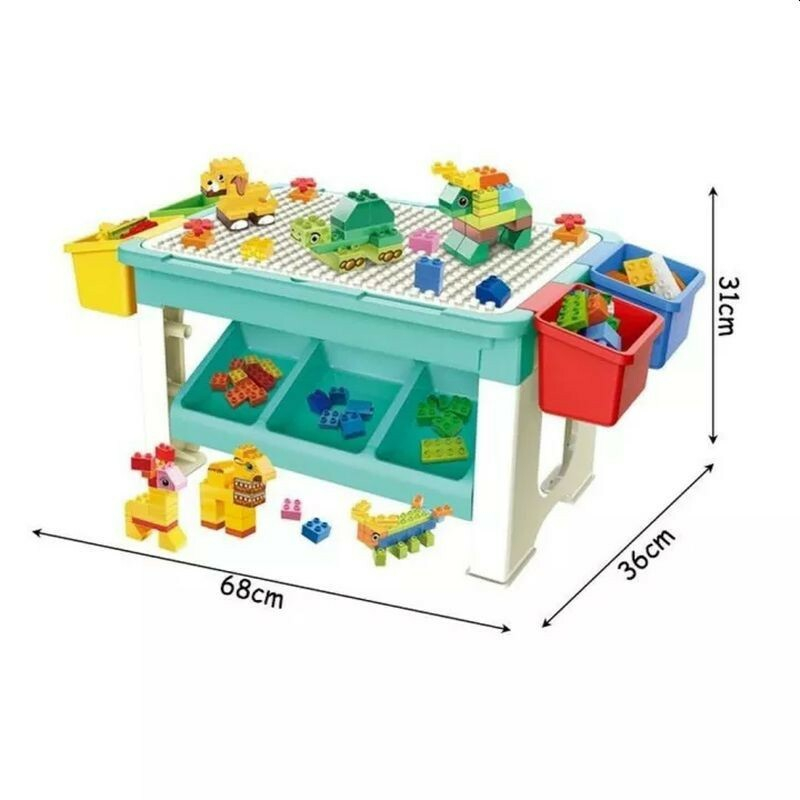 Set 69 piese de constructie cu masuta si 4 cutii de depozitare,plastic,2-4 ani, 68x36x31 cm [12]