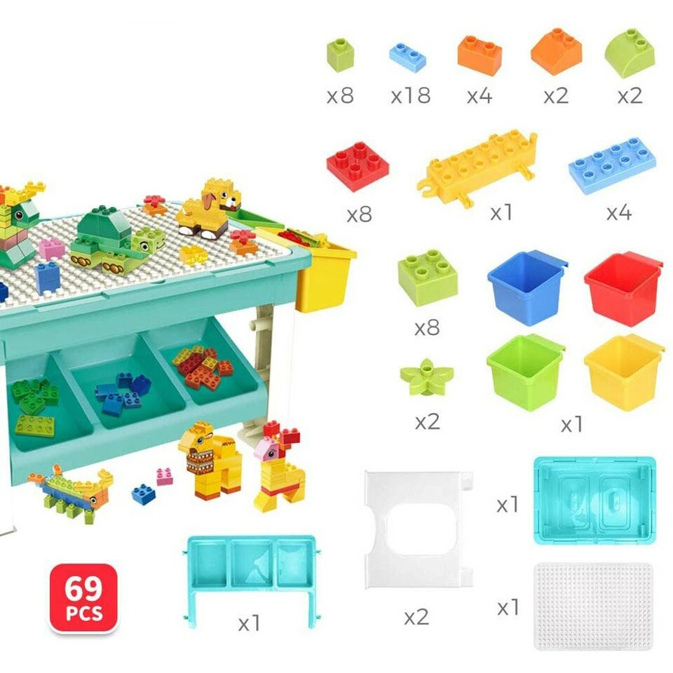 Set 69 piese de constructie cu masuta si 4 cutii de depozitare,plastic,2-4 ani, 68x36x31 cm [8]