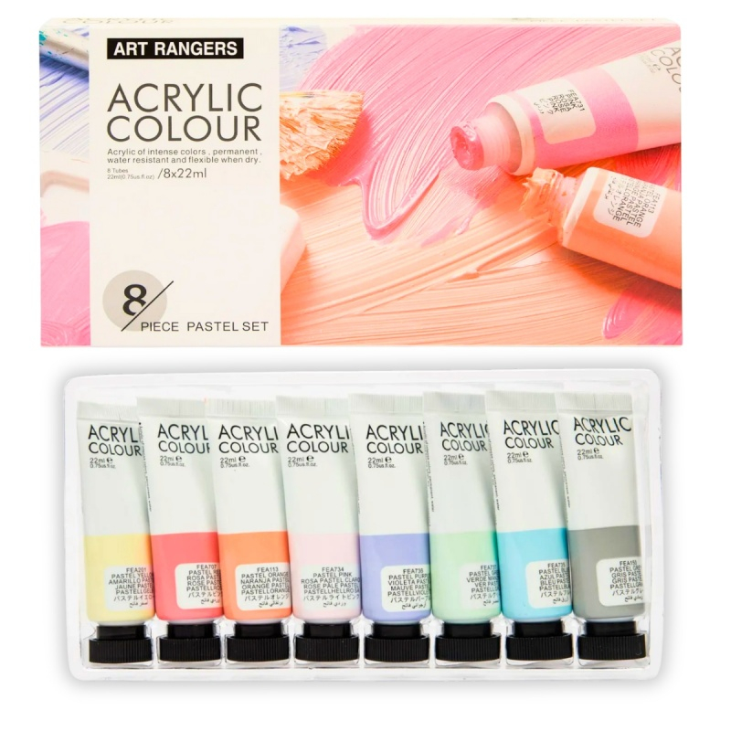 Set 8 culori pastelate acrilice pentru pictura, 8 culorix22 ml