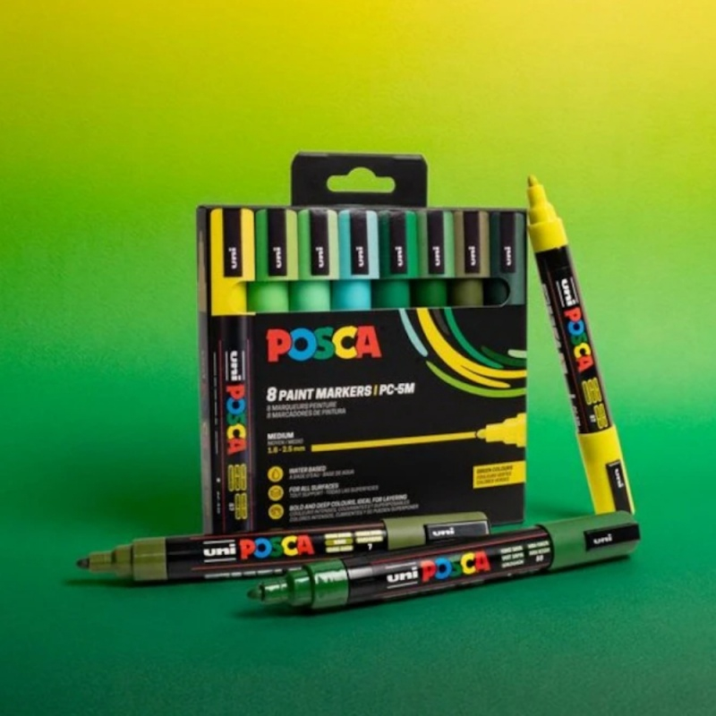 Set 8 markere UNI Posca PC-5M 1.8-2.5 mm, set 8 culori, nuante de verde [2]