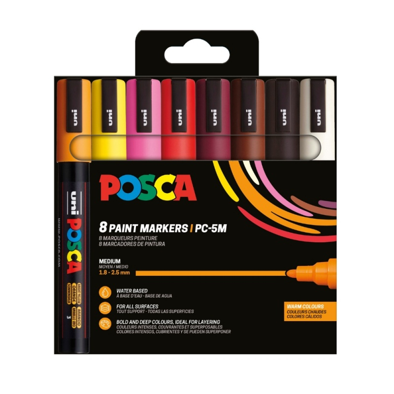 Set 8 markere UNI Posca PC-5M, vârf rotund 1.8–2.5 mm – culori calde [1]