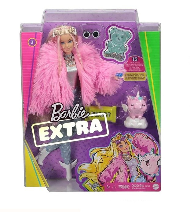 Set Barbie Extra Fluffy cu jacheta roz si unicorn [4]