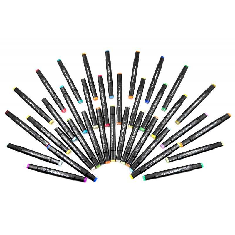 Set borseta echipata cu 36 markere cu 2 capete,varf fin si tesit [4]