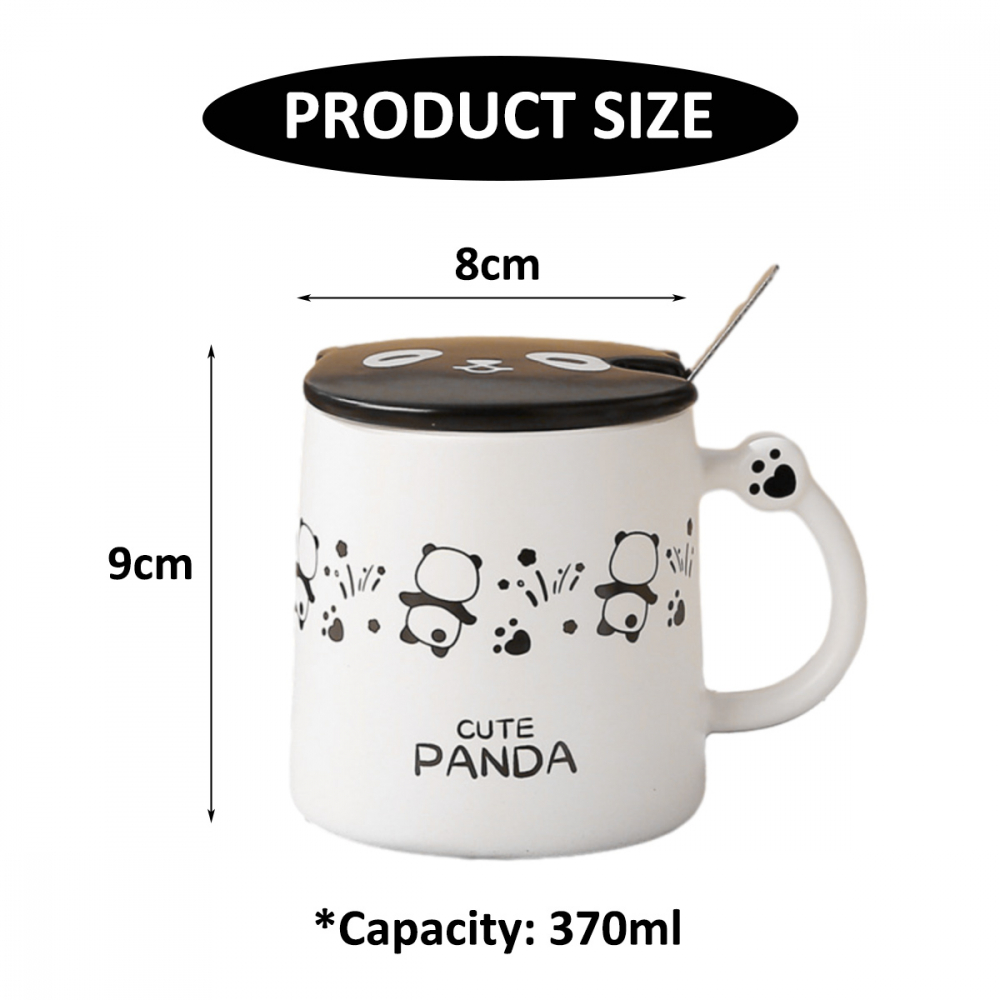Set cana cu capac si lingurita, urusleti panda,alb,ceramica,370 ml [2]